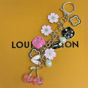 Louis Vuitton 3 Charms, cherry, flowers, hearts, faux pearls, Bag Charm